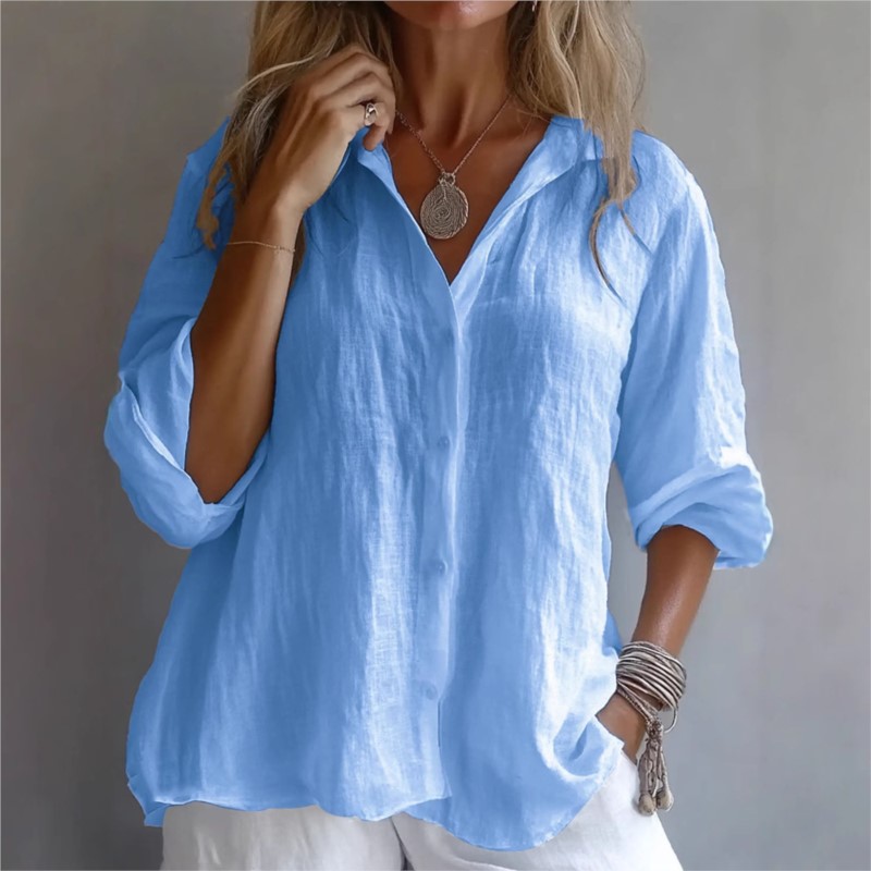 Solid Color Linen Sexy V-neck  - огляд і ціна Mens Linen Shirt Long Sleeve