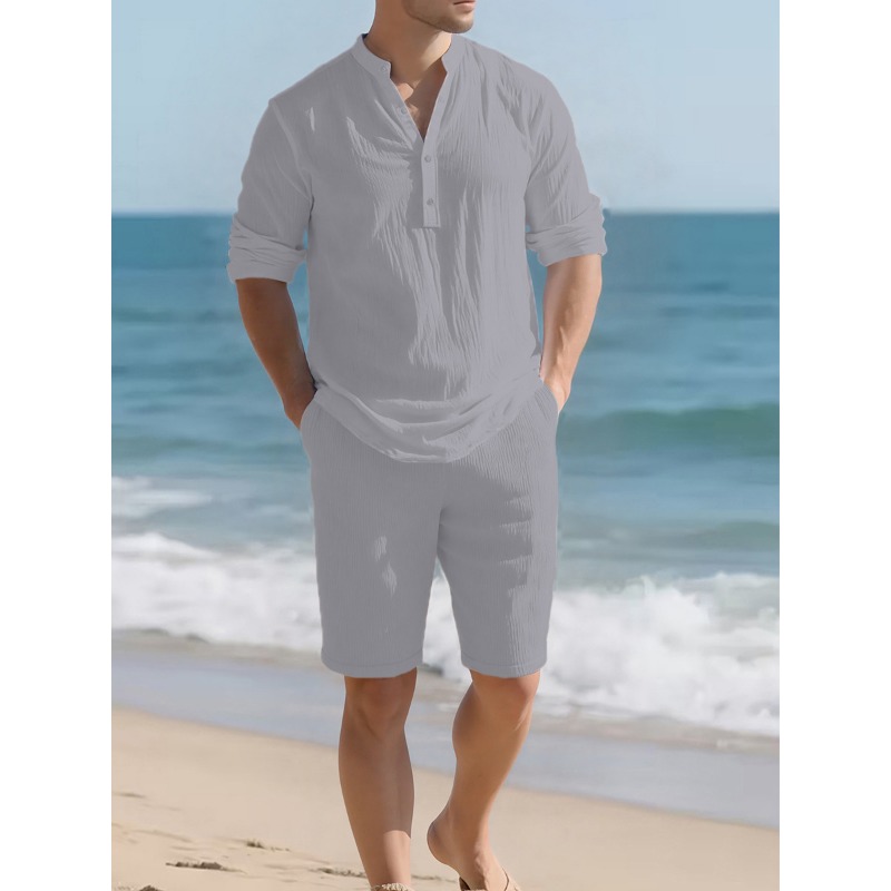 Men's White Linen Blend Two Pi - огляд і ціна Mens Linen Shirt Long Sleeve