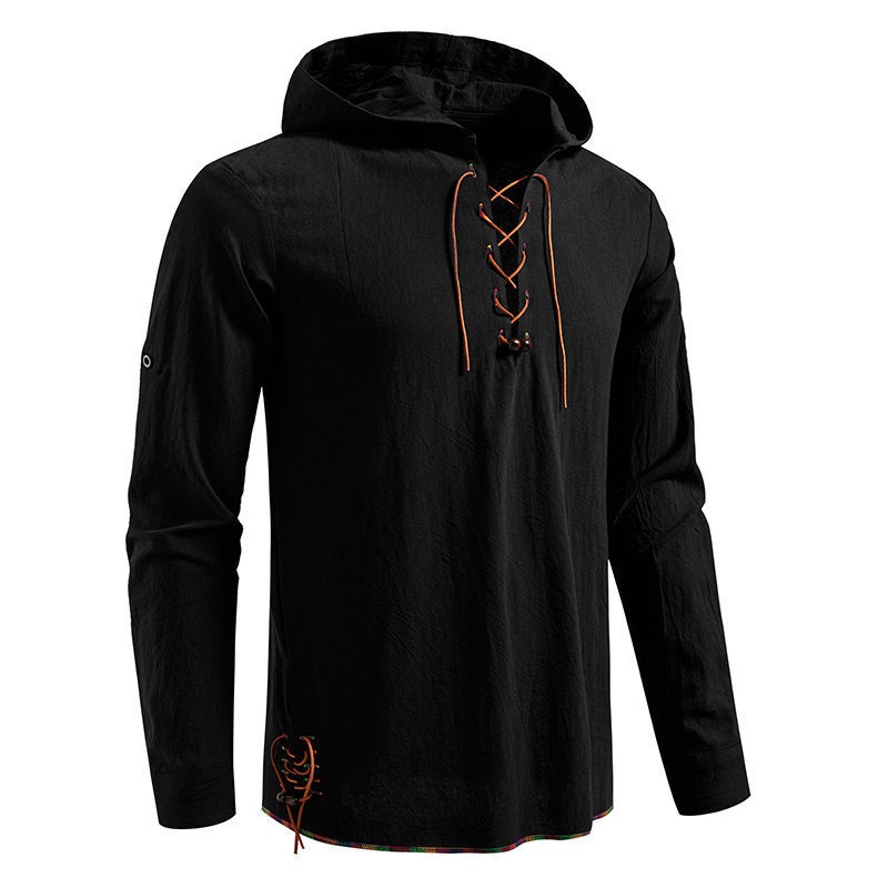 Men's Long Sleeve Hooded T-shi - огляд і ціна Medieval Gothic Lace Up Pirate Shirt