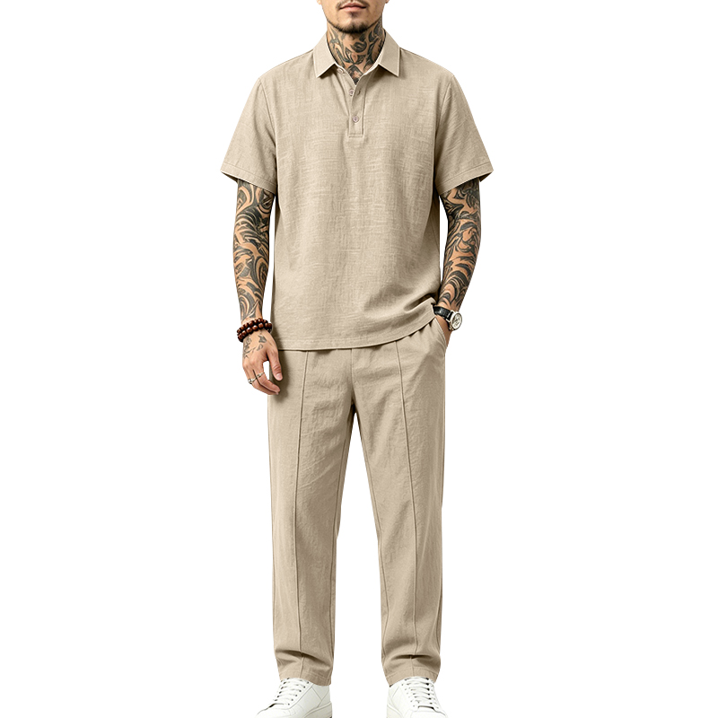 Men's 2 Piece Polo Set Short S - огляд і ціна Mens Linen Shirt Long Sleeve