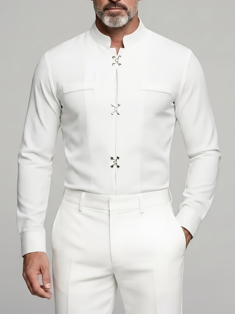 Luxury Men Mandarin Stand Coll - огляд і ціна Mandarin Collar Formal Shirt Slim Fit